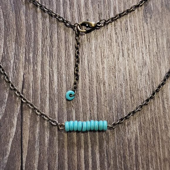 Boho Necklace Blue Turquoise Bronze Tone - Picture 2 of 8
